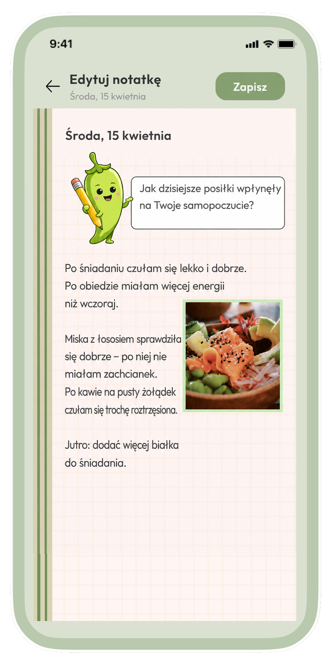 Ekran notatki w aplikacji SlimPepper